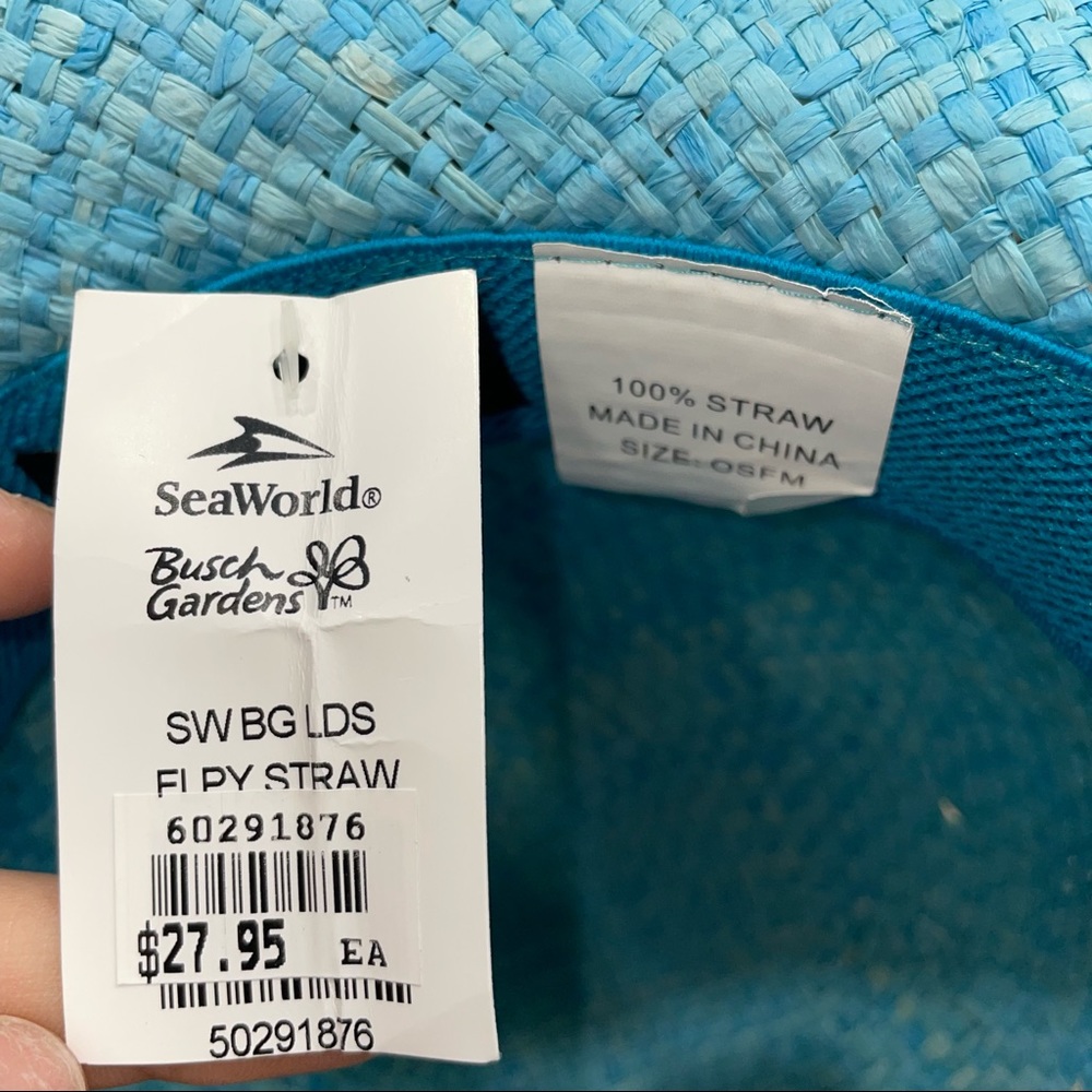 Seaworld Busch Gardens NWT! Blue Floppy Straw Tie Hat Hat - Picture 8 of 9